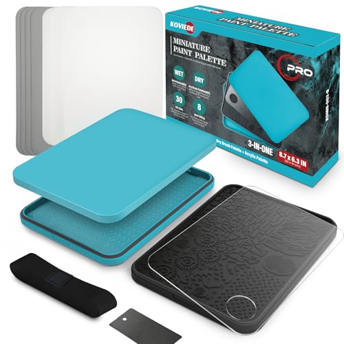 KOVIEDE Wet Palette, Dry Brush Palette and Acrylic Paint Palette, 3-in-1 Set for Miniature Painting and Acrylic Paints, 100PCS Hydration Paper and 4PCS Sponges, Blue