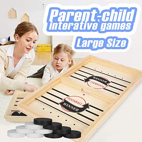 Fast Sling Puck Game Large Size 2 in 1 Ice Ball Air Hockey Game, Wood Competitive Table & Ball Catapult, Bumper Chess Child Interactive Game, 2 Player Finger Hockey Board, Interactive for Family Party