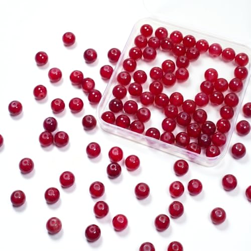 Jabrand 10mm Glass Beads 80pcs Glass Beads for Bracelet and Jewelry Making DIY Crafts (Red)