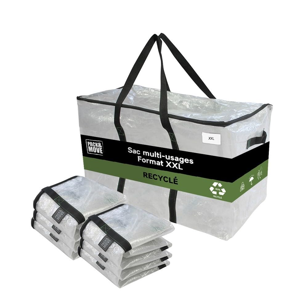 Pack and Move - Zestaw 6 przezroczystych toreb do przeprowadzki, 70 x 35 x 42 cm, do przeprowadzki i transportu, bardzo wytrzymały, wielokrotnego użytku, 100 l