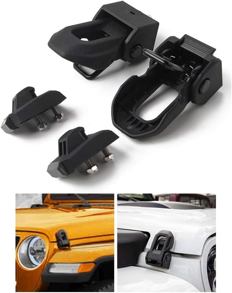 Black Hood Latch Locking Hood Catches Kit Compatible with Jeep Wrangler JK 2007-2017