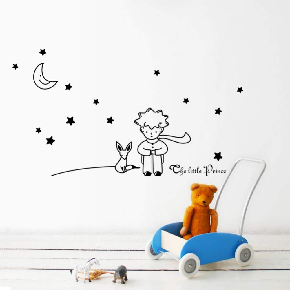 LKJHG Wall Decorations Wall Stickers Nusery Décor Stars Moon The Little Prince Fox Graphic Wall Vinyl Children Fairy Tale Sticker Decals For Kids Room Nursey Room Decor 96 * 42Cm