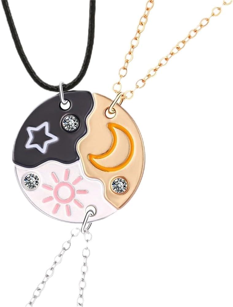 3-Piece Magnetic BFF Necklace Set for 3 Friends Heart & Sun Moon Star Matching Friendship & Weirdo Themed Necklaces Jewelry Gifts