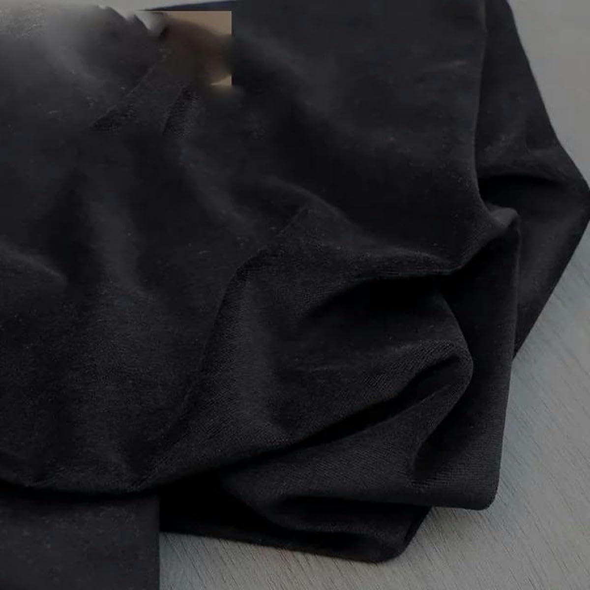 Tela Elástica De Terciopelo De Algodón Por Metros Para Ropa Vestidos Costura Liso Terciopelo De Alta Calidad Tejido De Punto Suave Agradable Para La Piel-Negro-100cmX150cm