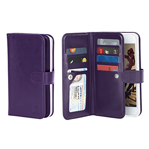 Gear Beast Flip Cover Dual Folio Case fits iPhone 8/7 Wallet Case Slim Protective Lychee PU Leather Case 7 Slot Card Holder Including ID Holder 2 Inner Pockets Stand Feature Wristlet (Deep Purple)