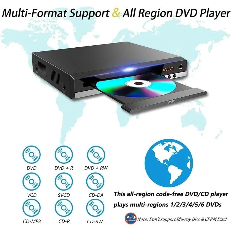 Lettore DVD Portatile, Lettore DVD Full HD Lettori CD/EVD/VCD ad alta definizione 1080P con microfono di uscita e AV