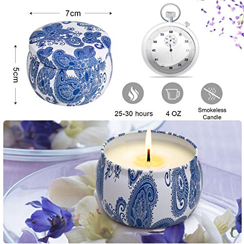 Scented Candles Gift Set, Natural Soy Wax Portable Travel Tin Candle Women Gift, Violet, Lavender, Cider Scent and Spring Fresh, for Stress Relief and Aromatherapy Set of 4 (4 x 4.4 Oz) - Thumbnail 4