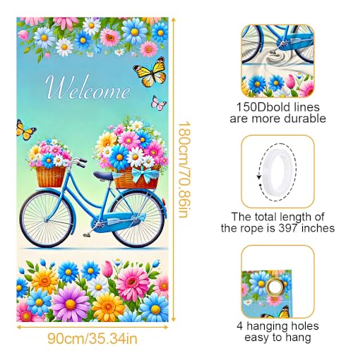 Image of Welcome Spring Bicycle Door Cover 35x71in Daisy Decor