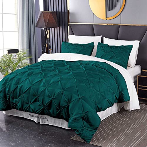 Malleable Bedding Pinch Pleated Pintuck Duvet Cover 3 Piece Set With Zipper Closure. Luxuriously Soft 100% Cotton With Textured Pintuck Pleats And Corner Ties (Oversized King Plus (128X 120), Teal) #TOP1