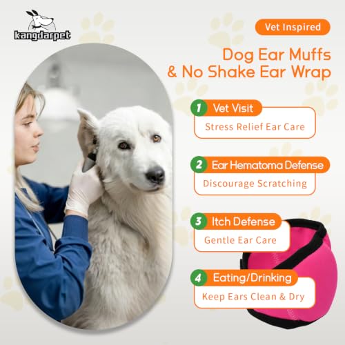 Image of Dog Ear Cover for Anxiety Relief & Hematoma, Bathing, Drying, Swim, Adjustable No Shake Ear Wrap for Noise Protection, Firework, Grooming (Fuchsia, M(Head Size:14 inch-19 inch))