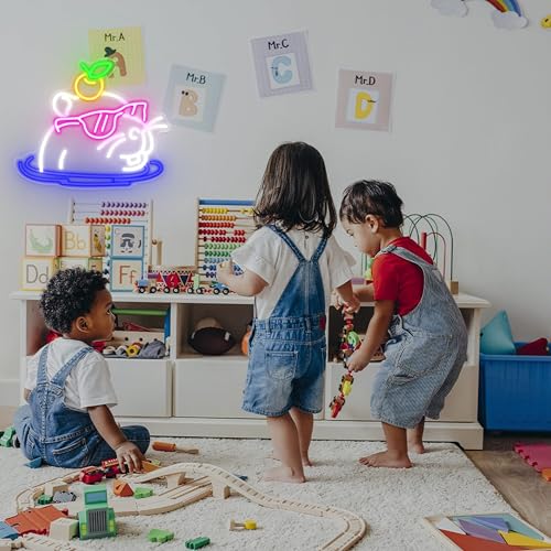 Image of Heliwey Cool Capybara Neon Sign Cute Capybara with Sunglasses LED Signs for Wall Decor Capybara Night Light for Children's Room Party Holiday Bar Decor
