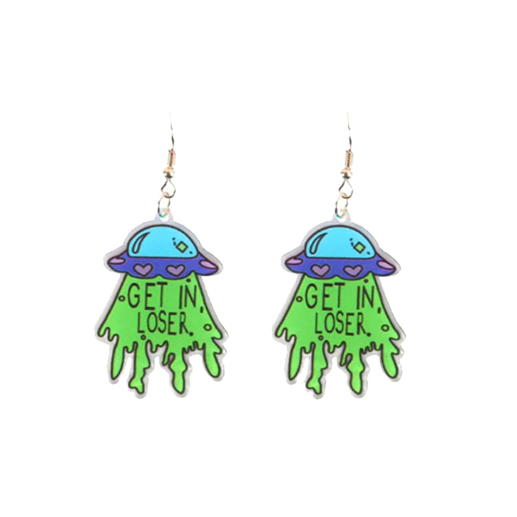 ZMJKAcrylic Alien Earrings UFO Dangle Earrings for Women Cute Funny Novelty Earrings Jewelry