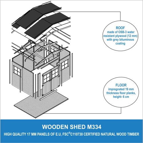 TIMBELA Holz Gartenschuppen MIT IMPRÄGNIERTEM Boden - Abstellkammer mit Fenstern, mit hochwertige abschließbare Tür… – Bild 6