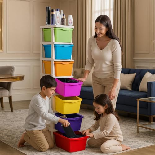 Image of 7 XL Plastic Modular Drawer System for Home, Office, Hospital, Parlor, School, Doctors, Home and Kids, Product Dimension When Asembeled (27Cmx32Cmx135Cm) (Multi, 7XL)