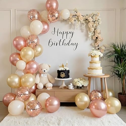Image of Rose Gold Balloons 55 PCS Rose Gold and White Balloons 12inch Rose Gold Confetti Balloons for Engagement Bridal Shower Wedding Birthday Party Decorations