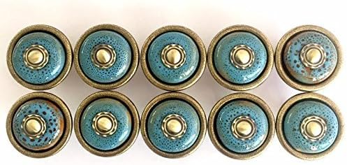Tonena Set of 10 Antique Blue Ceramic Pumpkin knobs Cabinet Drawer Handles pulls for Kitchen Furniture Door Drawer Cabinet Dresser Closet Wardrobe Cupboard Bathroom