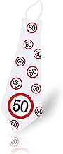 ALEGRE® Birthday Gift Woman Man Gift Birthday Tie Red White with Traffic Sign, Gift Idea for Birthdays, Birthday Gift, Funny Accessory for Birthday Party