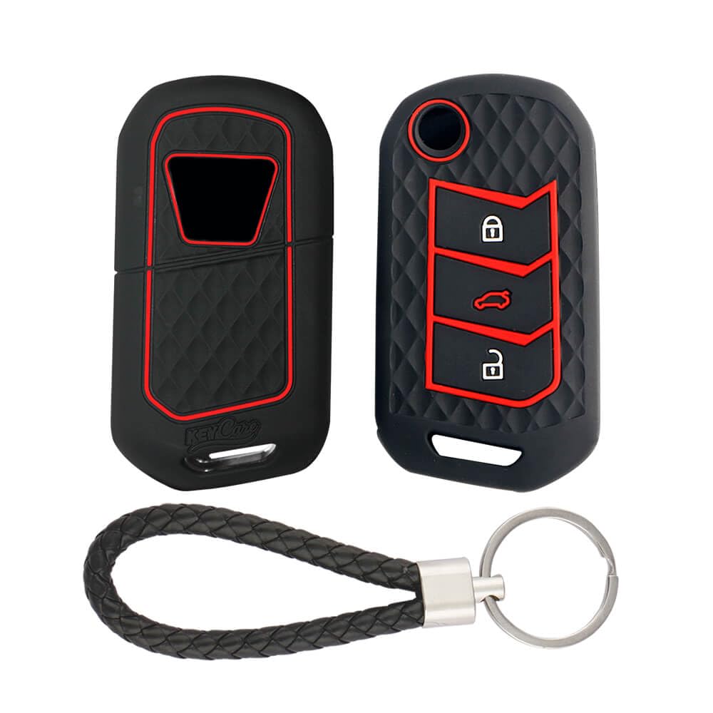 keyzone Keycare Silicone Key Cover Compatible for Mahindra Thar Roxx, Thar, Bolero, Scorpio, XUV700, XUV400, XUV3x0, XUV300, TUV300, Marazzo with Keyring (Black with Kc Miniblack Keyring)