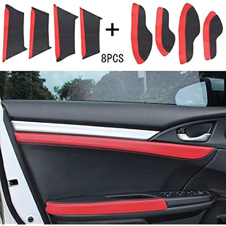Amazon Rifoda 新型ホンダ シビック Civic 10代目 Fc1 Fk7 Fk8 3代目インサイト Ze4 全グレード 車のドアパネル保護ホルスター ドアアームレスト用保護レザーケース 汚れや傷に強い 上質な革 16 仕様変更 黒革 赤革 8p 車 バイク 車 バイク