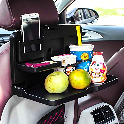 Image of Oshotto (FT-02) Car Backseat Food Travel Dining Meal & Snack Tray & Cup Holder for All Cars (Black) - 1 Piece