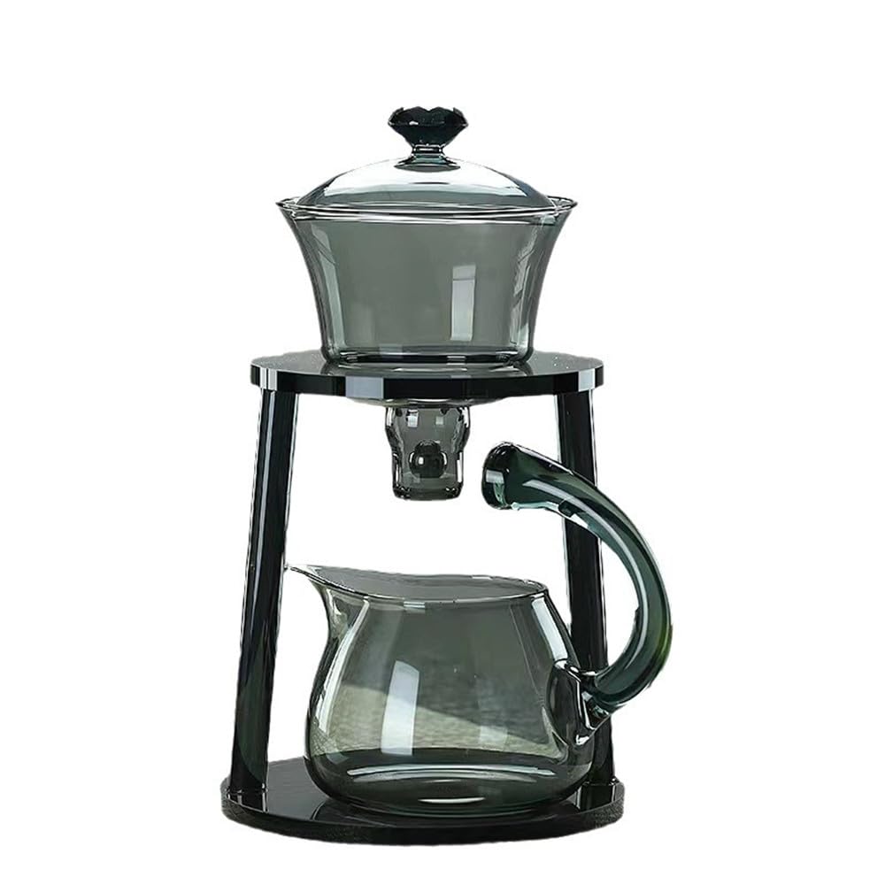 ZPGXLRZ Lazy Kungfu Glass Tea Set Semi Automatic Drip Rotating with Infuser Glass Magnetic Teapot Set (Grey)