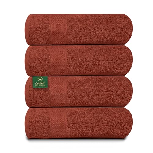 Organix 100% Recycled Cotton 4 Piece Bath Towel, 27"x54", Lightweight Bath Towels for Bathroom, Ultra Soft, High Absorbent, Quick Dry Bath Towel Set, Towels for Gym, Pool, Beach, (Brown)