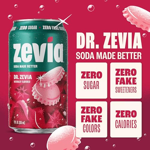 Image of Zevia Zero Sugar Soda, Dr. Zevia, 12 oz Cans (24-Pack) - Naturally Sweetened, Zero Calorie Sugar Free Soda - Non-GMO Project Verified, Gluten-Free, Vegan