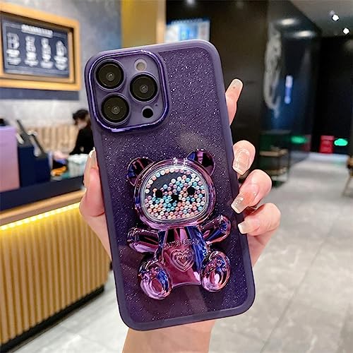 Coque antichoc ours 3D iPhone 14 violette pour éviter les chutes