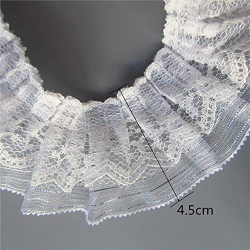 5Yards/Lot 2-Layer Silver Pleated Gathered Organza Sawtooth Lace Ruffle Trim Ribbon Voile Fabric Handmade Diy Sewing Craft Wedding Bridal Dress Embellishment Party Clothes Decoration 1.77"(4.5Cm) Wide #TOP5