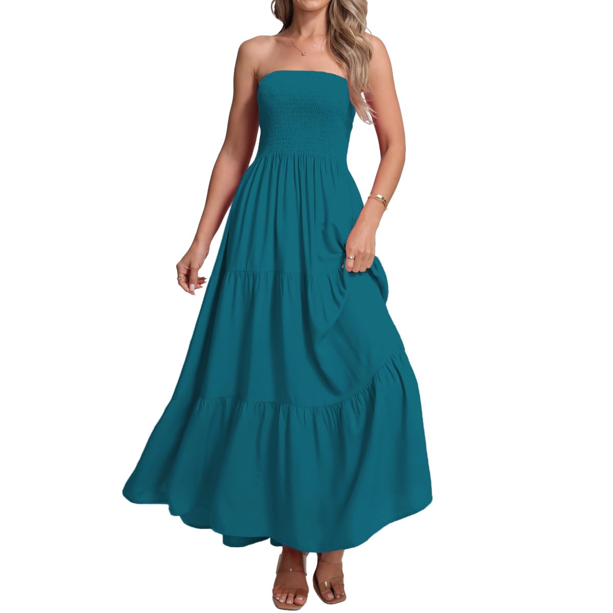 Women's Casual Off Shoulder Maxi Dress Strapless Tube Top Bohemian Beach Long Dresses 092