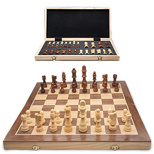 Chess Set - Travel - 15 inch - Folding Wooden Chess Board Game - Quiet Padded Storage - All Ages - Gift Set - Play on The Road Chess Set - Travel - 15 inch - Folding Wooden Chess Board Game - Quiet Padded Storage - All Ages - Gift Set - Play on The Road