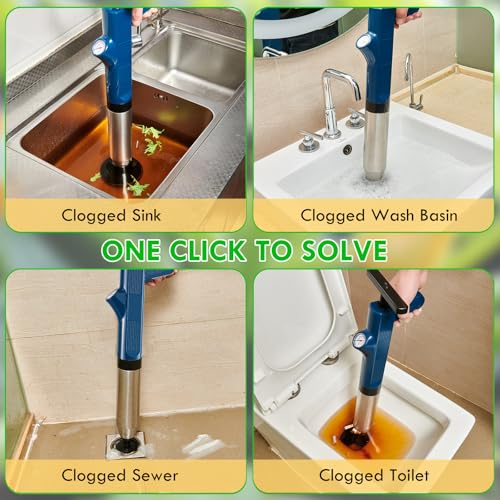 Image of Toilet Plunger, High Pressure Air Drain Blaster with Real-Time Heavy Duty Drain Clog Remover, Powerful Toilet Unclogger Plungers for Bathroom, Shower, Kitchen, Floor