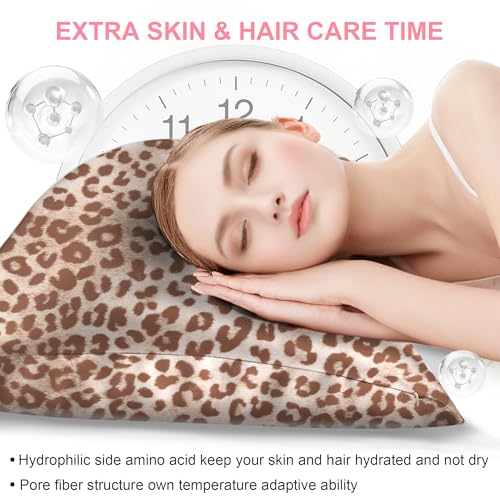 Mulberry Silk Pillow Cases Queen Size with Hidden Zipper, Ultra Smooth and Soft Breathable Cooling Silk Satin Pillowcase for Hair and Skin, Gifts for Women Men (Leopard Beige, 20x30 Inches, 1 Pack)