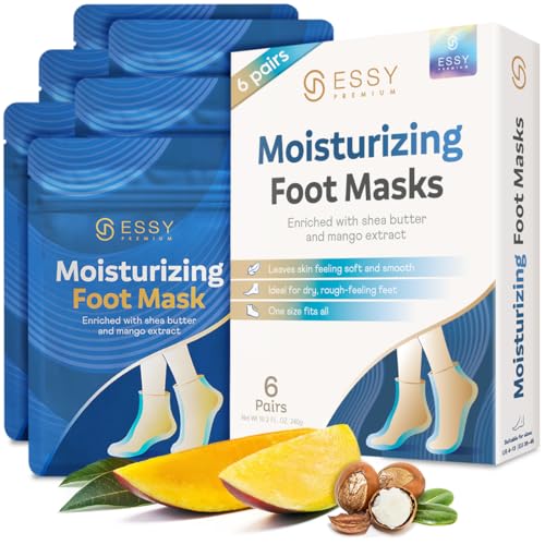 Essy Calcetines Hidratantes Para Pies Con Manteca De Karité y Mango, Mascarilla Hidratante Para Pies Secos, Agrietados, Cuidado de los Pies Para Mujeres, Hombres, Talones Suaves, 6 Pares de Calcetines