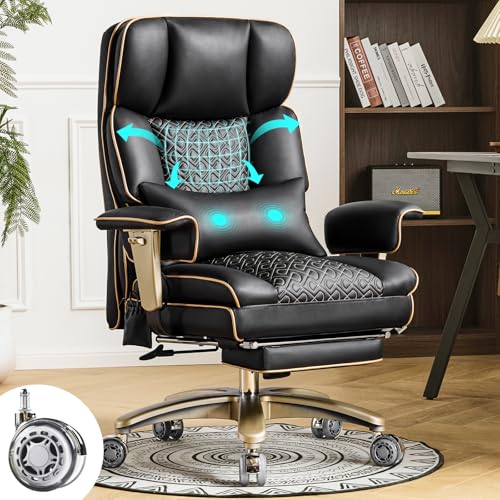 Big and Tall Executive Office Chair，Luxury Ergonomic PU Leather Desk Chair with Adjustable Air Back Support