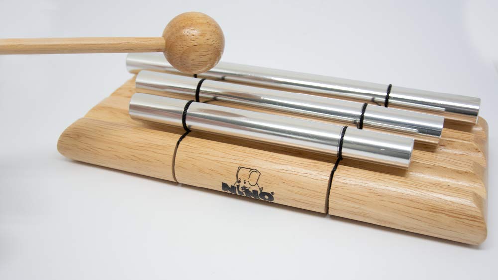 Nino Percussion Energy Chimes Instrument – 3 Dzwonki – Z Pałeczką – Pomysł Na Prezent Dla Dzieci W Wieku od 3 lat – Drewno I Aluminium, Wykończenie Naturalne (NINO580)