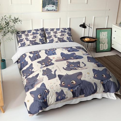 Housse de couette chat bleu russe avec impression 3D relief et zip invisible double - 3