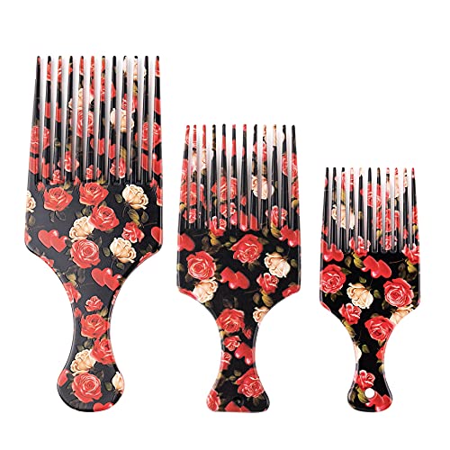 Framendino, 3 Pack Hair Pick Comb Smooth Plastic Afro Detangle Combs Hair Brush Hairdressing Styling for Curly Hair