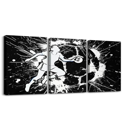 Homewish Handball Sport Thema Leinwand Bild Mädchen Athleten Silhouetten Bilder für Wohnzimmer Kinder Ballspiele Wandbild Ink Splash Graffiti Schwarz Weiß Sportliebhaber Wandgemälde 40x30cmx3Pcs
