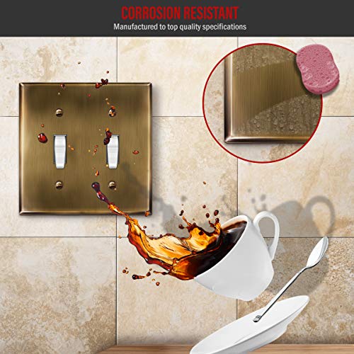 Enerlites Double Toggle Light Switch Metal Cover Plate, Stainless Steel Wall Plate, Corrosion Resistant, Standard Size 2-Gang 4.50" X 4.57", Stainless Steel 201, 7712-Ab, Antique Brass #TOP18