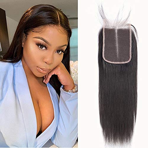 Brazilian Virgin Human Hair Closure Straight 4x6 Lace Closure Deep Middle Part 150% Density Hand-made Human Hair Lace closure Natural Black Color (12Inch/Middle part, 4X6 closure)