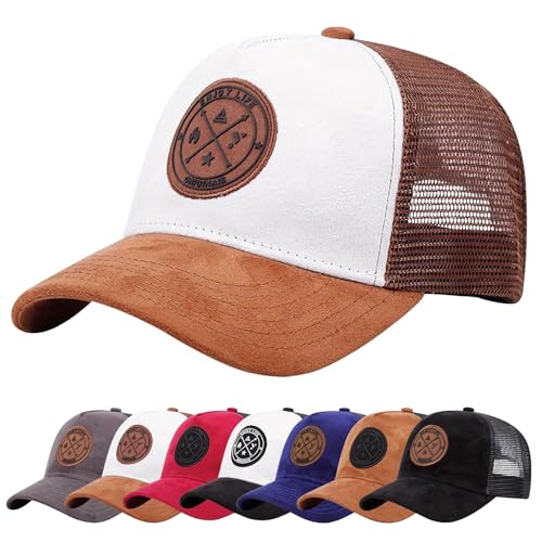 Baynetin Unisex Baseball Cap | Embroidered Trucker Style | Adjustable Mesh Back | UPF50+ UV Protection | Summer Sun & Sports Hat (Brown & White)