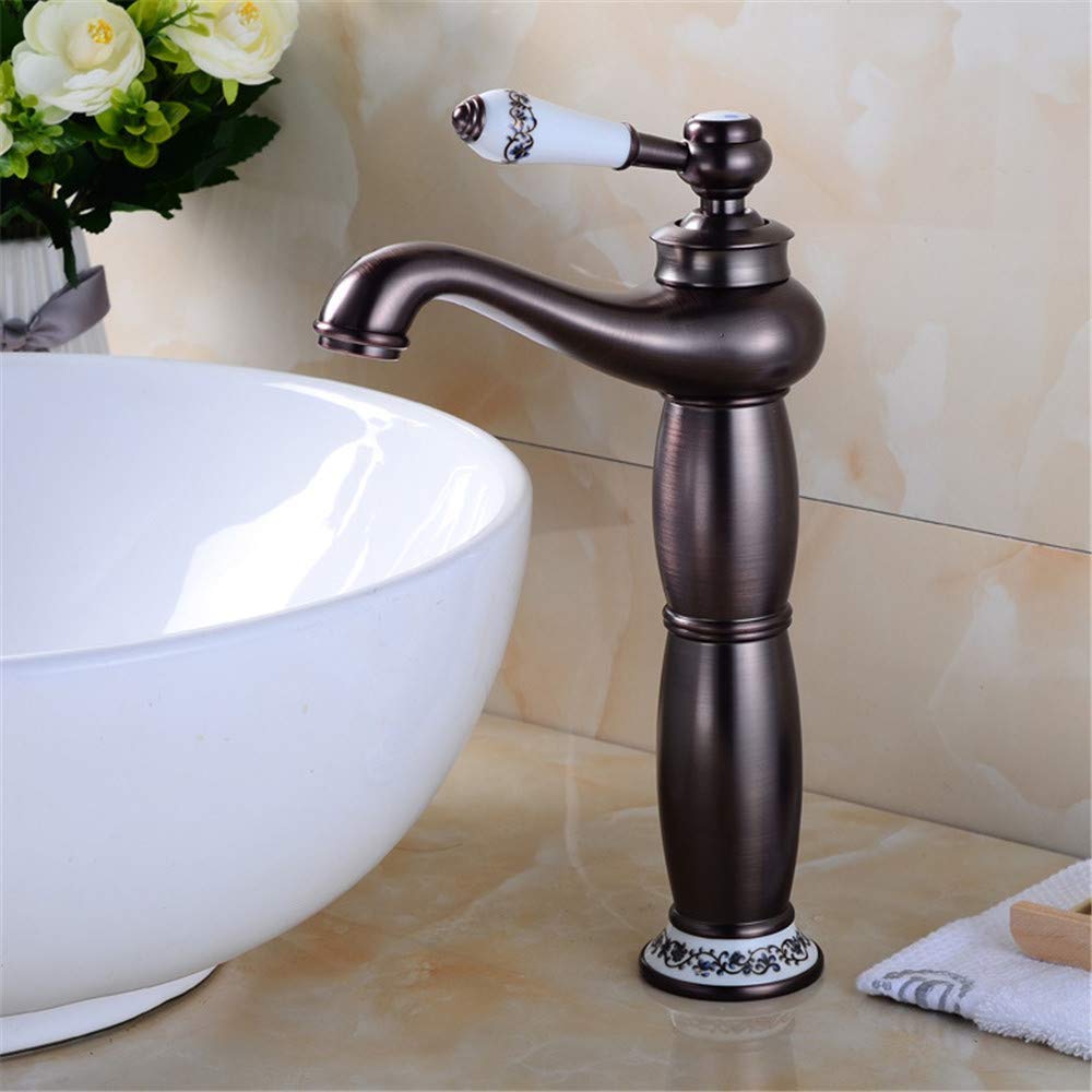 Lavabo de cobre de bronce negro RajoNN con grifo mezclador antiguo de acero 304