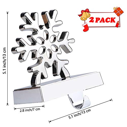 Hxezoc 2 Pack 3D Snowflake Christmas Stocking Holders Silver Metal Mantel Stocking Hangers for Christmas Decorations Christmas Holiday Supplies