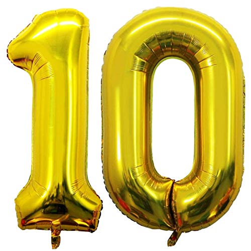 Image of Atpata Funky 10 Number Golden Foil Balloon 32 inch Size Birthday Decoration Items | Happy Birthday Decoration Kit | 10th Year Birthday Party Anniversary Wedding Decorations