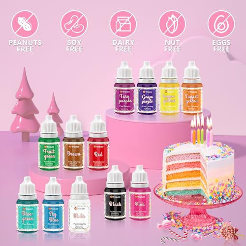 Food Colouring Set,12 Colours X 10Ml Vibrant Cake For Baking Decorating Grade Dye Concentrated Liquid Icing,Fondant,Easter Eggs,Cookies,Slime Making Diy Supplies Kit