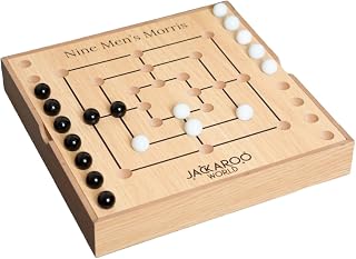 Nine Mens Morris Board Game, Marble Strategy Game, Solid Wooden Game Set with 18 Marbles, 2 Player Board Games, Ancient Games, Nine Mens Morris Game Mill, Classic Games for Adults (Oak)