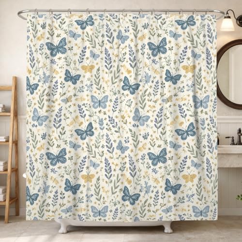 Rideau de douche imperméable papillon bleu 183x213 cm pour salle de bain
