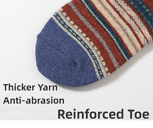 5-Pairs Vintage Knitting Stripe Reindeer Wave Pattern Women’s Fluffy Cute Crew Socks Warm Soft Cotton Calf Socks4