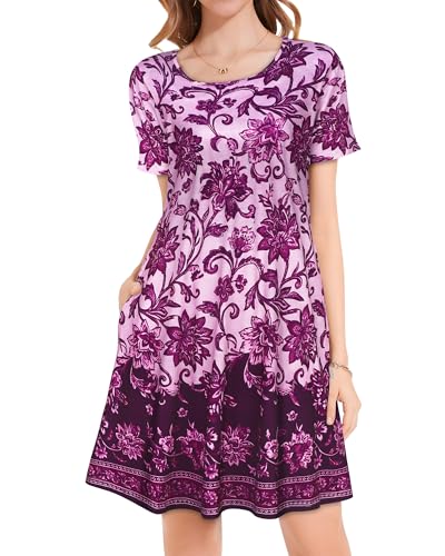 Image of JOLIGAL Summer Dresses for Women Casual Short Sleeve Sundress Scoop Neck Beach T Shirt Dress with Pockets 2026